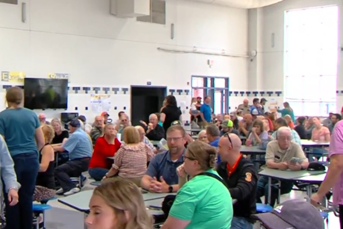 Residents fill Taylorville High School for a meeting on a proposed data center.