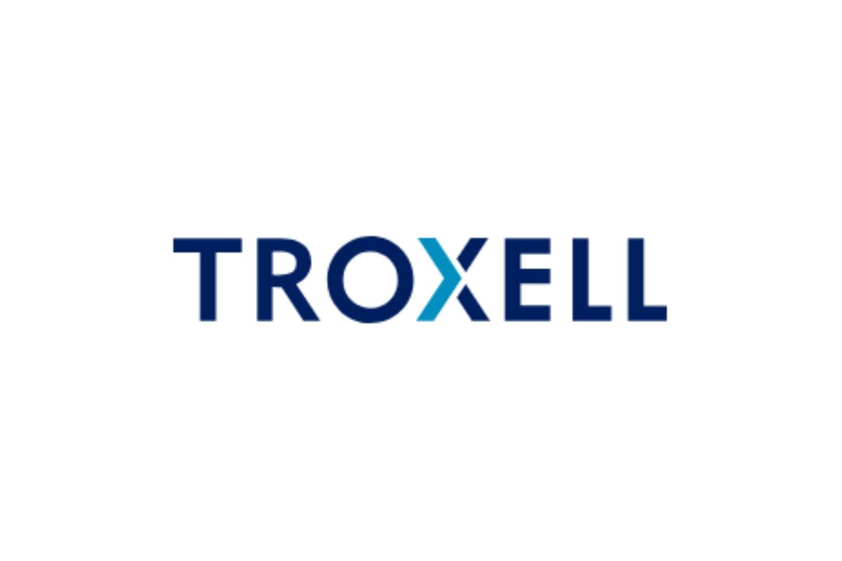 TROXELL logo in bold navy letters with a teal X in the center