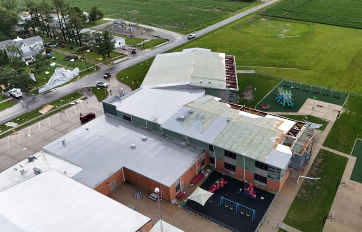 Meridian Elementary School in Blue Mound suffered damage in Wednesday's severe weather.