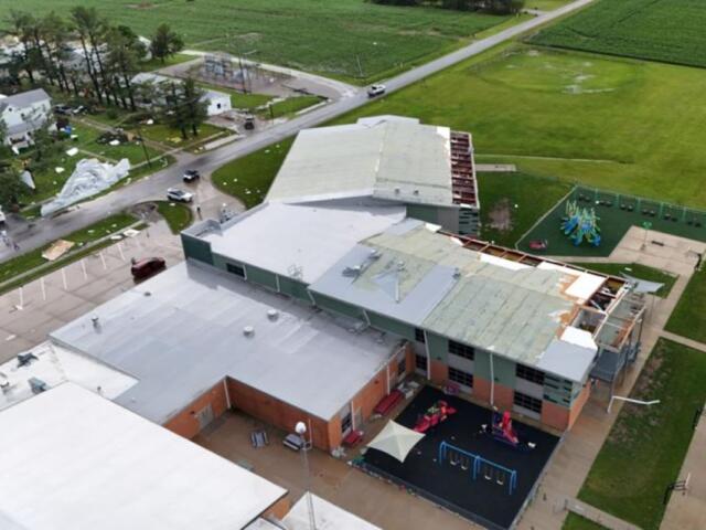 Meridian Elementary School in Blue Mound suffered damage in Wednesday's severe weather.