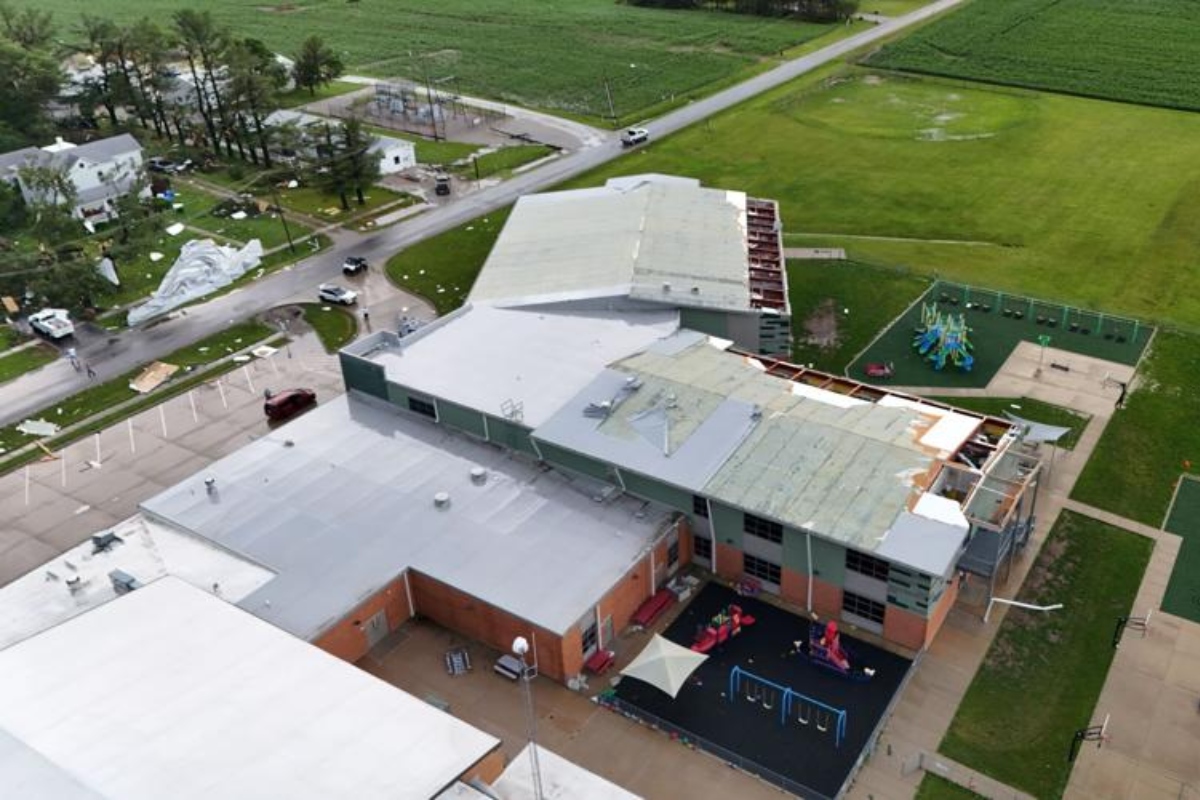Meridian Elementary School in Blue Mound suffered damage in Wednesday's severe weather.