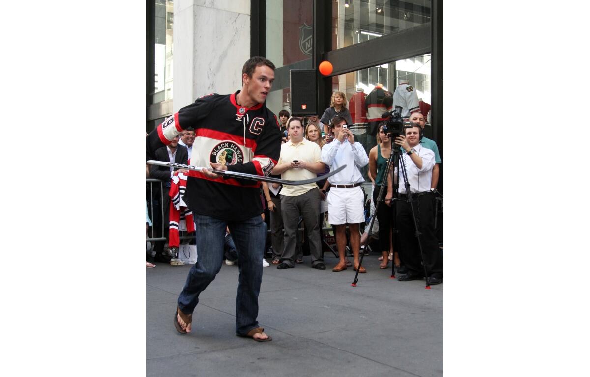 NEW YORK - SEPTEMBER 8: Jonathan Toews, captain of the Chicago Blackhawks, attends the launch event for EA Sports' NHL 11 at the NHL Powered by Reebok store on September 8, 2010 in New York City.