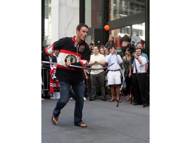 NEW YORK - SEPTEMBER 8: Jonathan Toews, captain of the Chicago Blackhawks, attends the launch event for EA Sports' NHL 11 at the NHL Powered by Reebok store on September 8, 2010 in New York City.