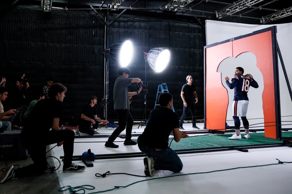 Caleb Williams takes part in a photo shoot for EA Sports "Madden NFL 27" in California.