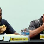 Springfield first responders participate in a donut-eating contest hosted by the Salvation Army for National Donut Day.
