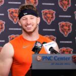 Chicago Bears' Dillon Thieneman talks to media during a news conference at the NFL football team's rookie minicamp, Friday, May 8, 2026, in Lake Forest, Ill. (AP Photo/Nam Y. Huh)