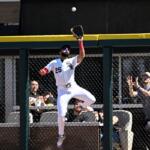 Chicago White Sox right fielder Derek Hill (25) catches a fly ball hit by Minnesota Twins' Tristan Gray during the seventh inning of a baseball game, Thursday, May 28, 2026, in Chicago. (AP Photo/Matt Marton)