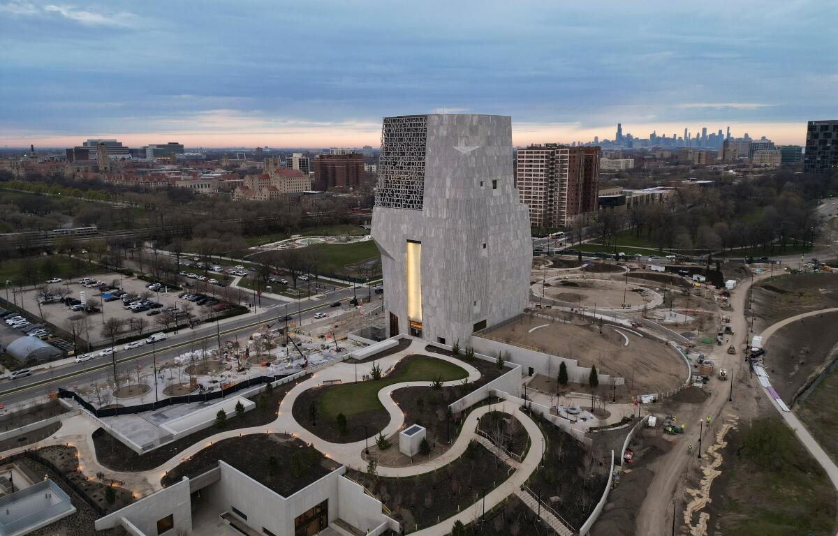 The Obama Presidential Center is seen Thursday, April 9, 2026, in Chicago. (AP Photo/Erin Hooley)