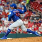 Chicago Cubs pitcher Daniel Palencia throws during the ninth inning of a baseball game against the St. Louis Cardinals Saturday, May 30, 2026, in St. Louis. (AP Photo/Scott Kane)