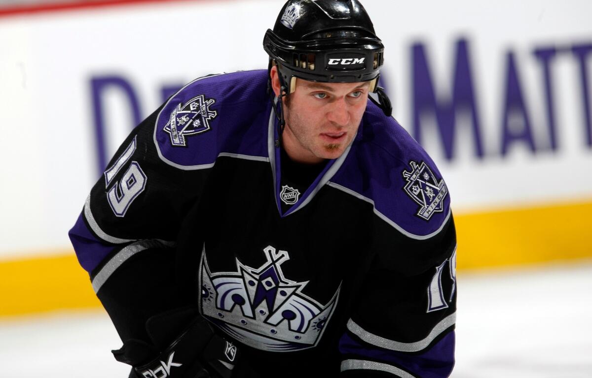 FILE - Los Angeles Kings left winger Kyle Calder warms up before facing the Colorado Avalanche in the first period of an NHL hockey game in Denver, Jan. 21, 2009. (AP Photo/David Zalubowski, File)