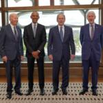 Former President Joe Biden, from left, former President Barack Obama, former President George W. Bush, and former President Bill Clinton, pose for a photo ahead of the dedication ceremony at the Obama Presidential Center, Thursday, June 17, 2026, in Chicago. (AP Photo/Pablo Martinez Monsivais, Pool)