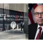 The Dirksen Federal Courthouse in Chicago (Capitol News Illinois photo by Hannah Meisel) and U.S. Attorney Andrew Boutros. (Photo courtesy of the U.S. Department of Justice)