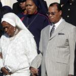 FILE - Nation of Islam leader Louis Farrakhan, center from Chicago, Il., walks down the steps of the Capital Building with his wife, Mother Khadijah Farrakhan, left, as they arrive at the Millions More Movement on the National Mall, Saturday, Oct. 15, 2005 in Washington. (AP Photo/Pablo Martinez Monsivais, File)