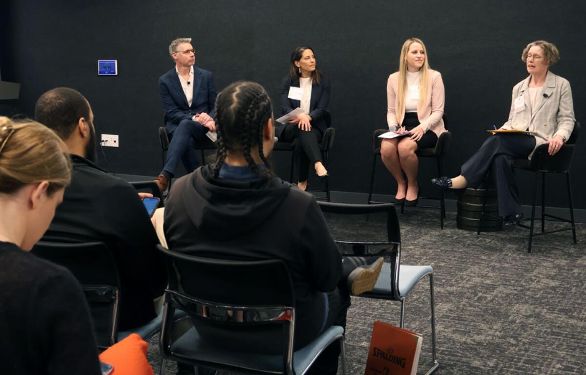 Representatives from Illinois nonprofits discussed the impacts of federal funding cuts on human services at an April Civic Federation panel in Chicago. (Medill Illinois News Bureau photo by Hannah Webster)