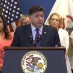 Gov. JB Pritzker speaking at the Wednesday bill signing for a new law that will protect abortion patients’ medical records from out-of-state retaliation.