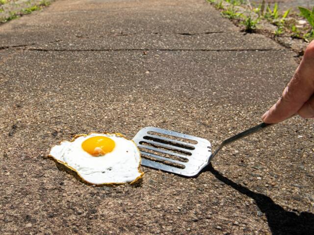 "It's so hot you could fry and egg on the sidewalk"