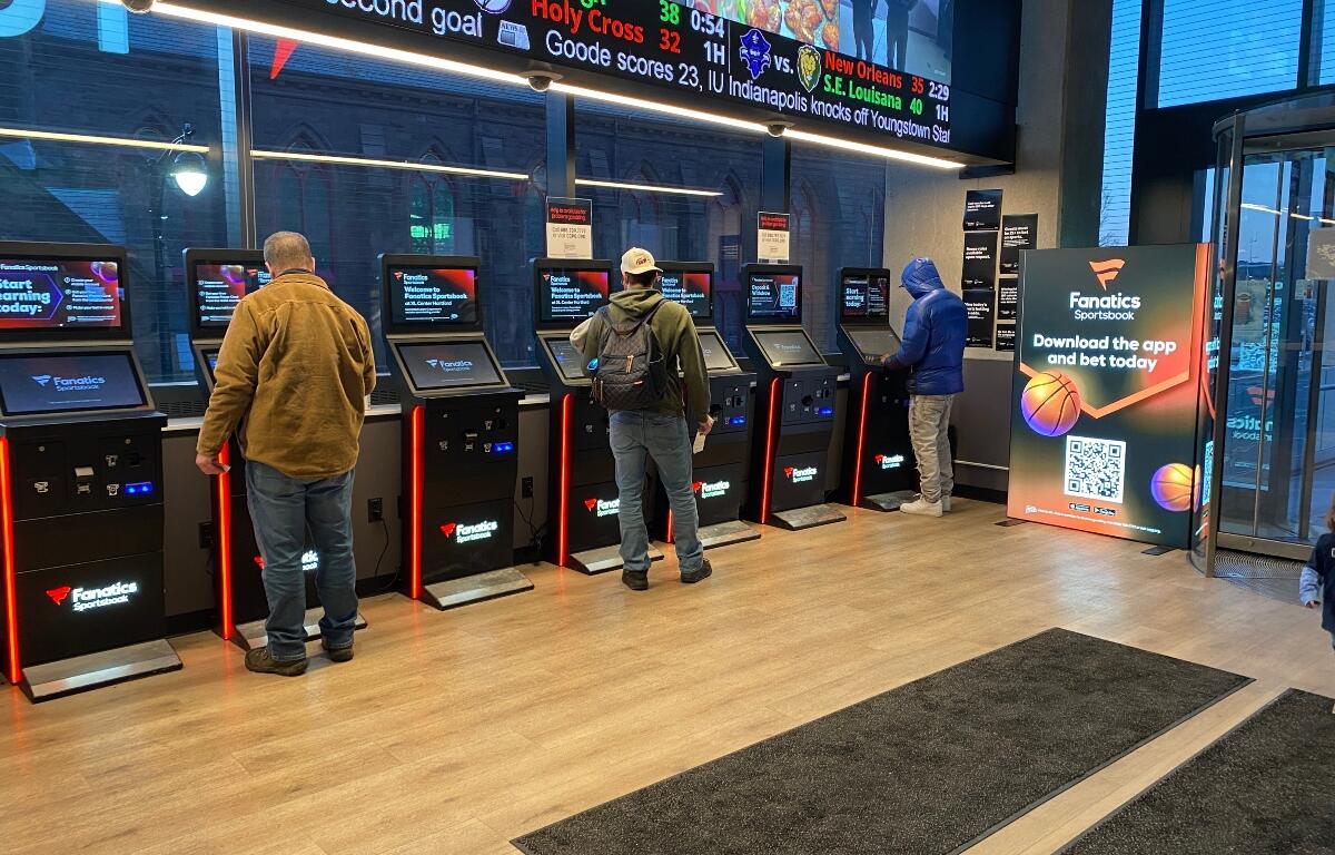 Hartford, Connecticut - February 1, 2025: Fans place bets at a Fanatics Sportsbook at the XL Center in the Connecticut state capital city of Hartford.