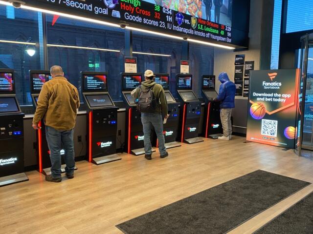 Hartford, Connecticut - February 1, 2025: Fans place bets at a Fanatics Sportsbook at the XL Center in the Connecticut state capital city of Hartford.