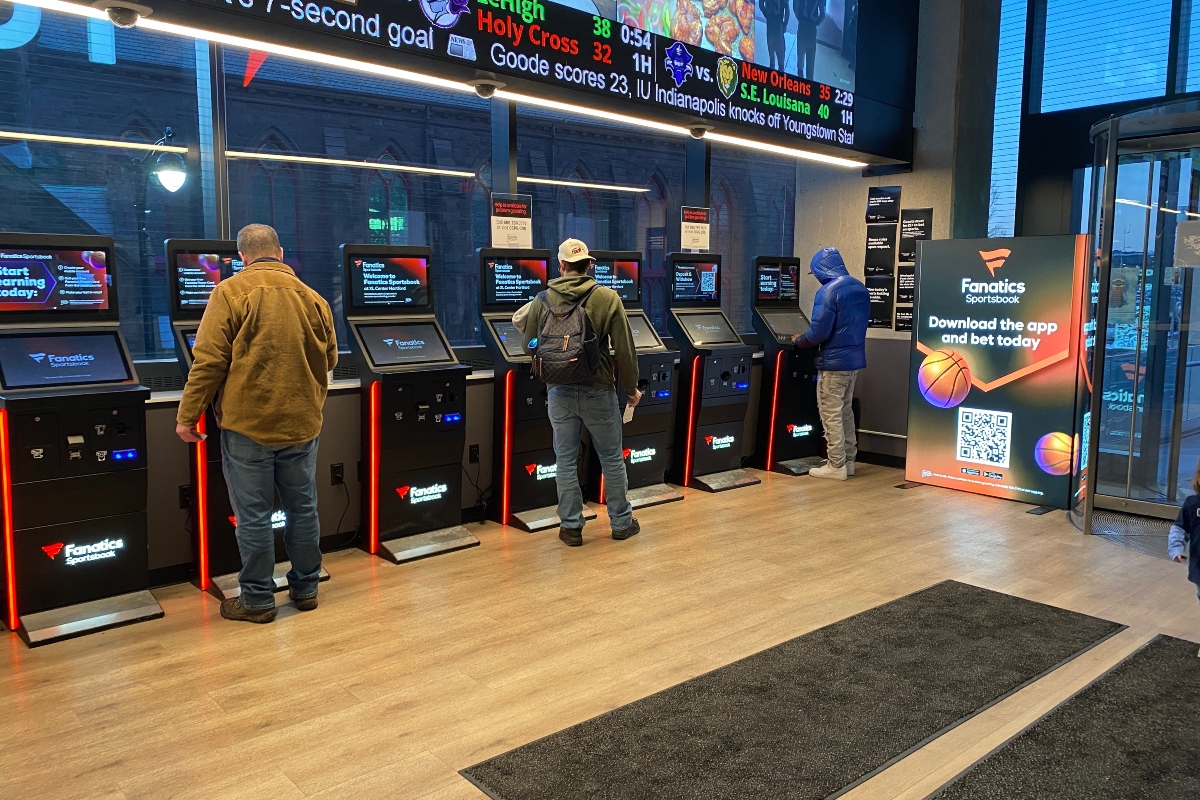 Hartford, Connecticut - February 1, 2025: Fans place bets at a Fanatics Sportsbook at the XL Center in the Connecticut state capital city of Hartford.