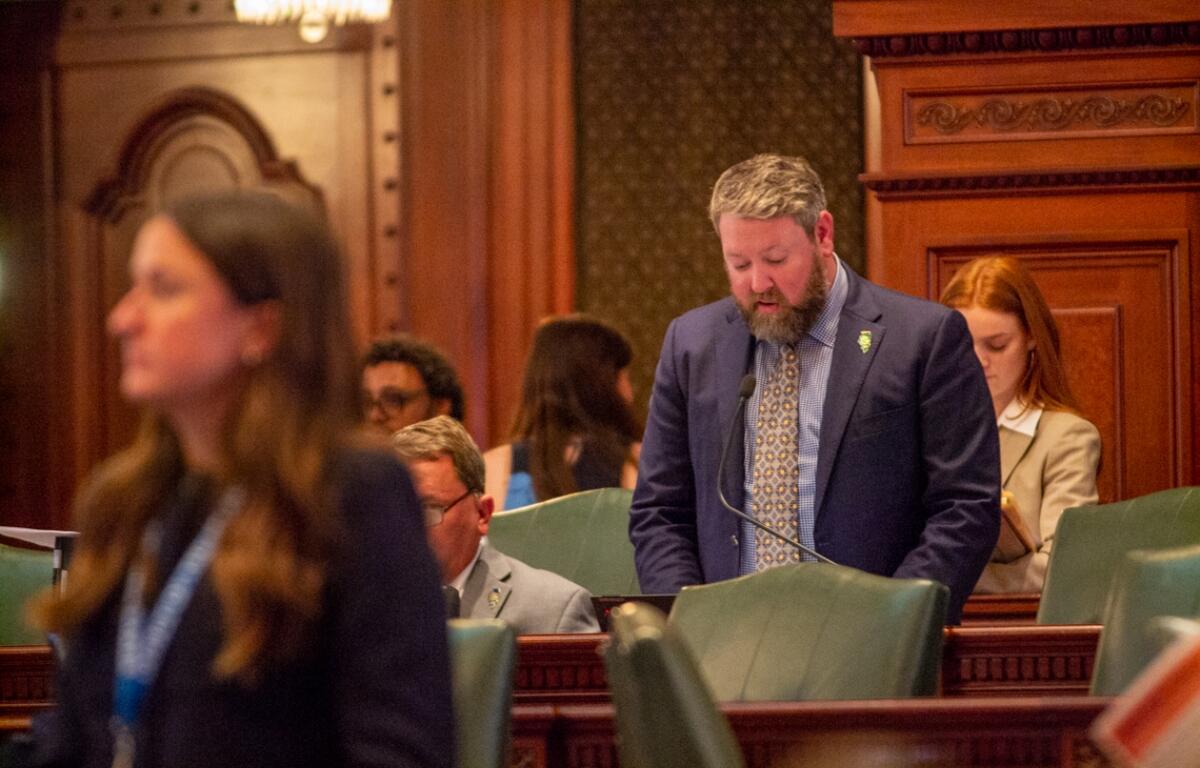State Rep. Harry Benton speaks on the House floor in May 2025. (Capitol News Illinois photo by Jerry Nowicki)
