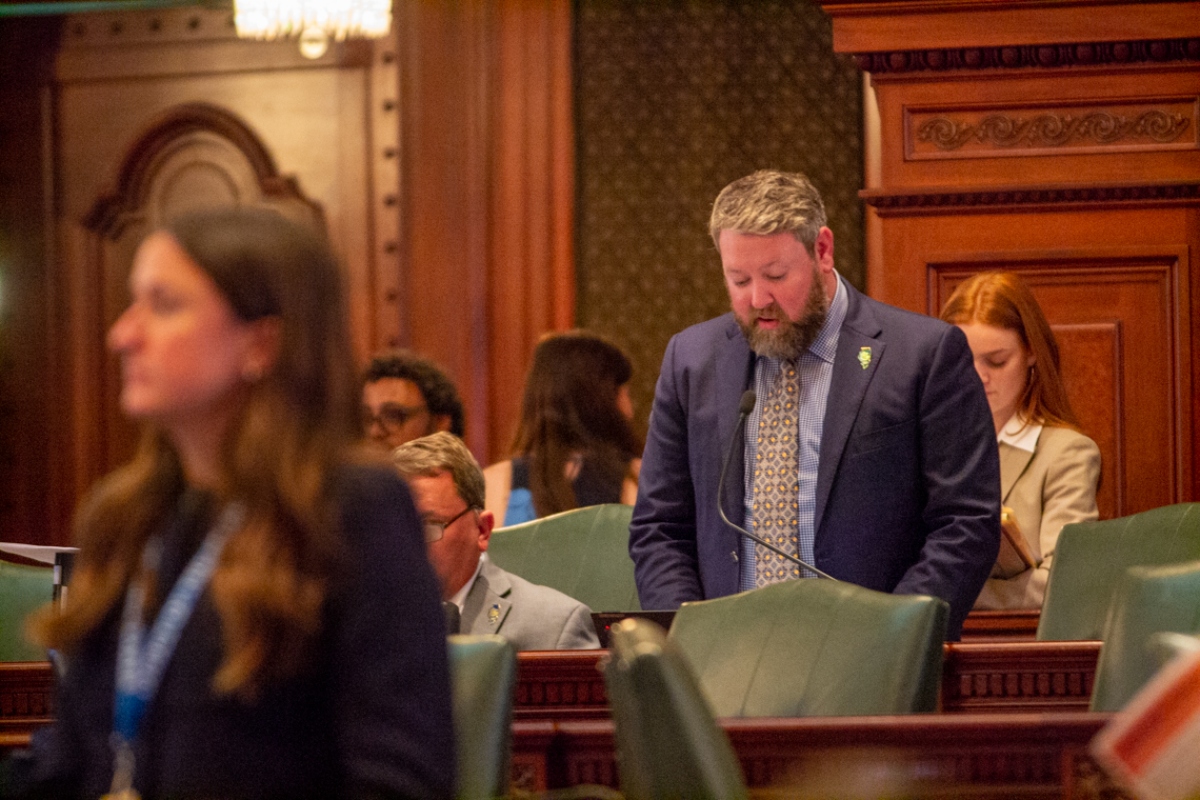 State Rep. Harry Benton speaks on the House floor in May 2025. (Capitol News Illinois photo by Jerry Nowicki)