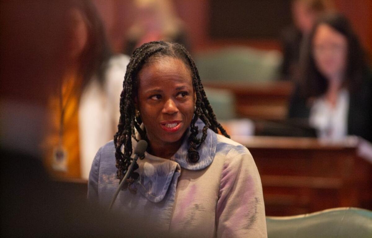 Rep. Carol Ammons, D-Urbana, speaks on the House floor on May 21, 2026. Ammons will be the subject of an investigating committee. (Capitol News Illinois photo by Jerry Nowicki)