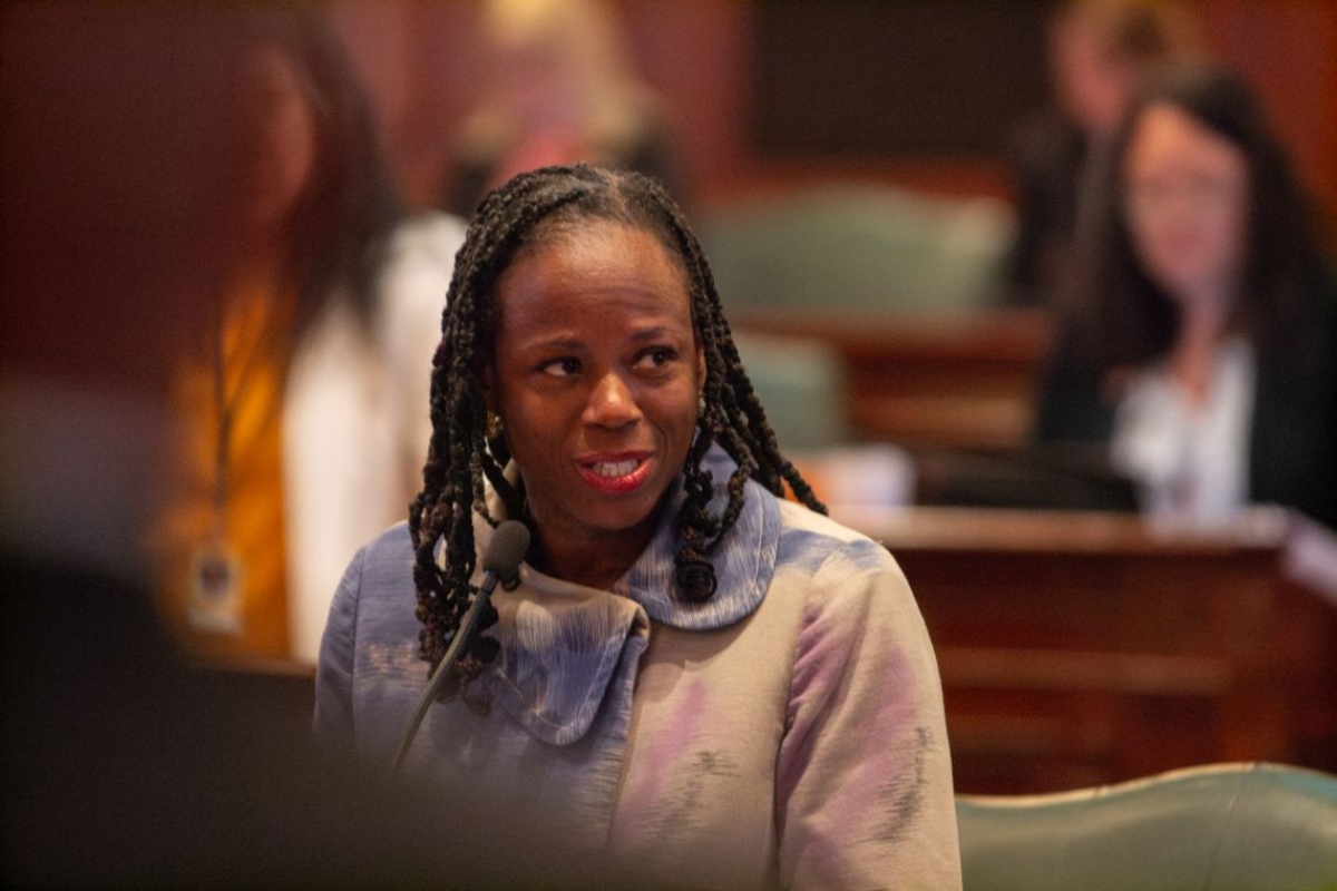 Rep. Carol Ammons, D-Urbana, speaks on the House floor on May 21, 2026. Ammons will be the subject of an investigating committee. (Capitol News Illinois photo by Jerry Nowicki)