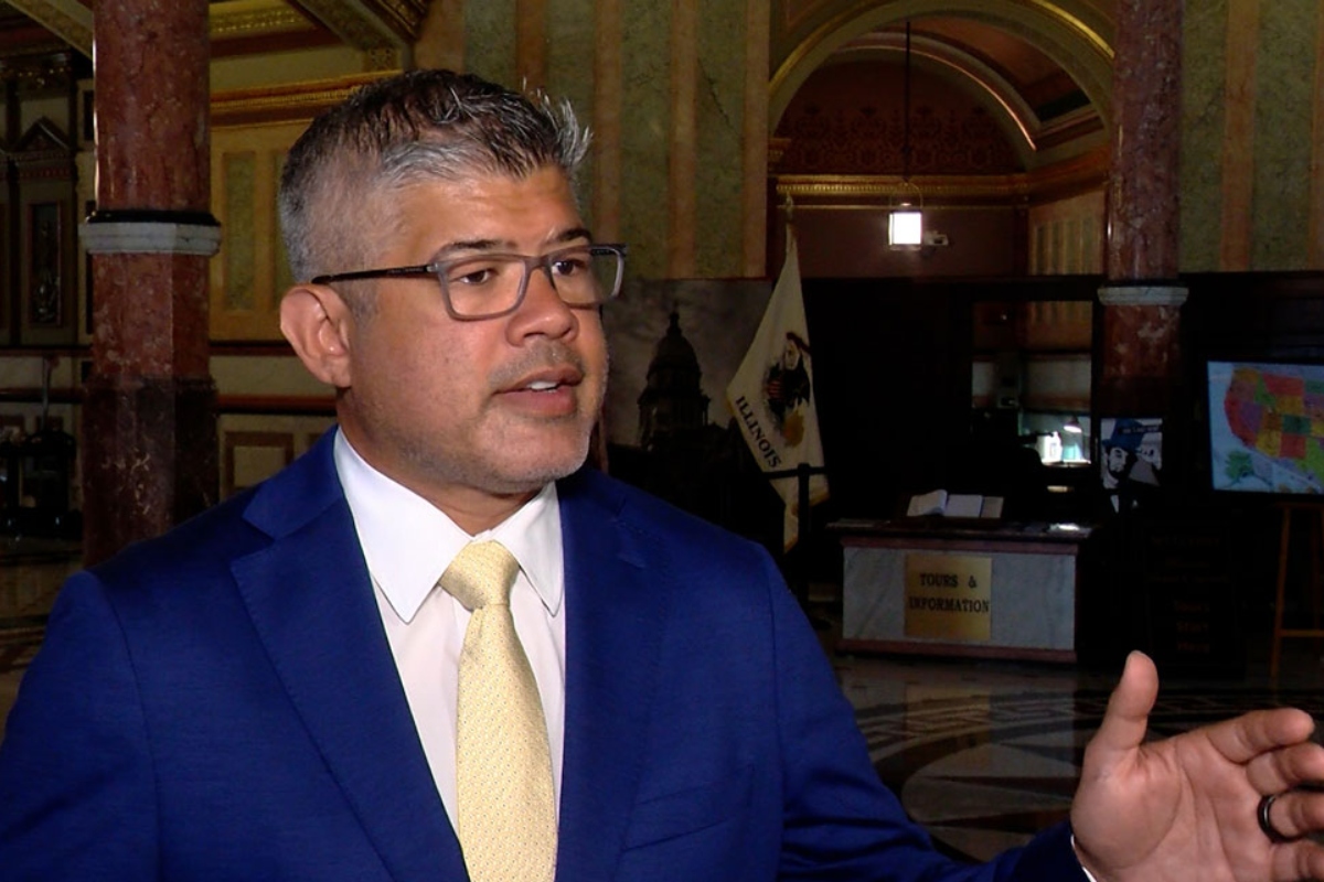 Republican lieutenant governor nominee Aaron Del Mar speaks inside the Illinois Capitol on July 20, 2026. (Capitol News Illinois photo by Andrew Campbell)