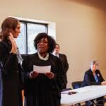 State Rep. Jessica Dixon Heitman, D-Plainfield, is sworn in after being appointed to complete the term of ex-Rep. Harry Benton and replace him on the November ballot. (Photo courtesy of the Will County Democratic Party)