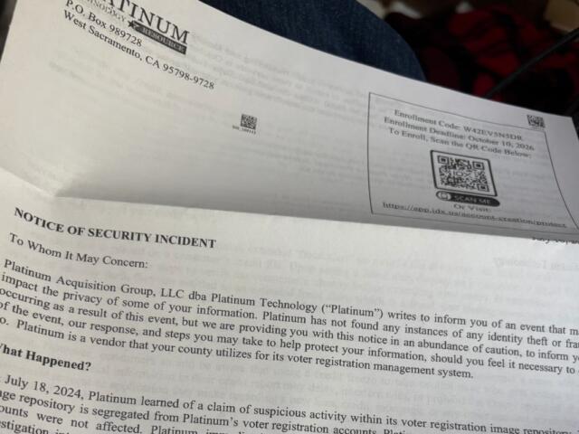 A sample of the letter being sent by Platiunum Technology. We used computer technology to erase the name and address from the upper left side of the letter.