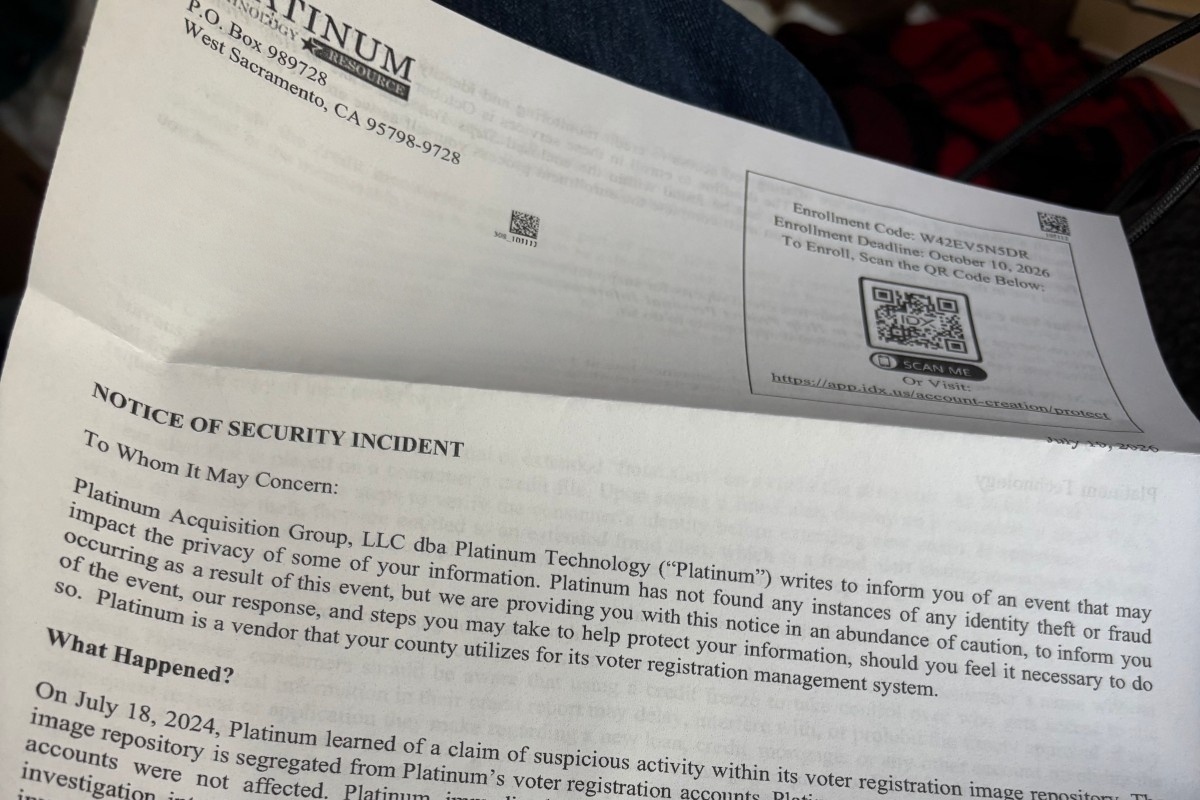 A sample of the letter being sent by Platiunum Technology. We used computer technology to erase the name and address from the upper left side of the letter.