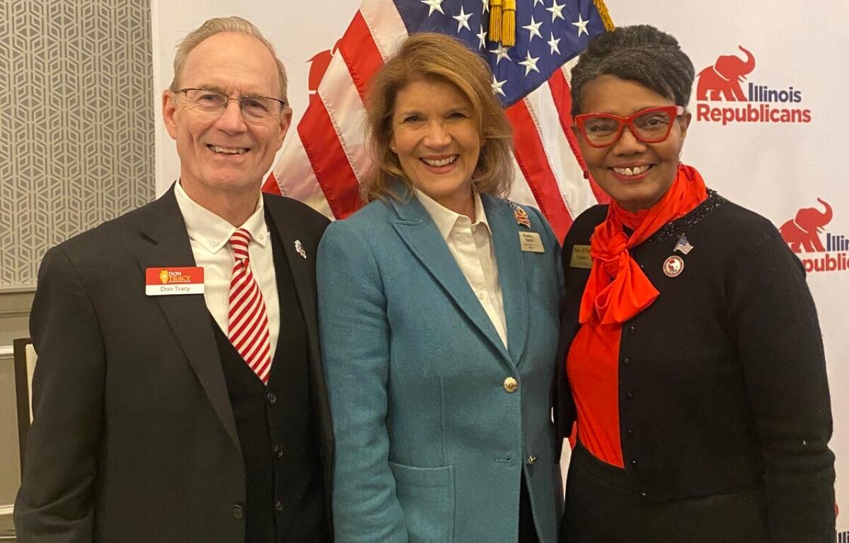 Diane Harris, right, Republican candidate for Illinois Secretary of State, is seen in this photo with now-former Illinois Republican Party Chair Kathy Salvi, and Springfield's Don Tracy, GOP candidate for U.S. Senate.