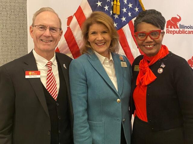 Diane Harris, right, Republican candidate for Illinois Secretary of State, is seen in this photo with now-former Illinois Republican Party Chair Kathy Salvi, and Springfield's Don Tracy, GOP candidate for U.S. Senate.