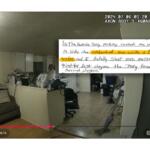 Body camera video depicts former Sangamon County Sheriff’s Deputy Sean Grayson seconds before he shot and killed Sonya Massey in her kitchen. Within that image, Grayson’s hand-written note shows his description of the encounter. (Capitol News Illinois illustration by Jerry Nowicki, document obtained via FOIA request)