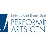 University of Illinois Springfield Performing Arts Center logo with a blue abstract mark on the left and text on the right.