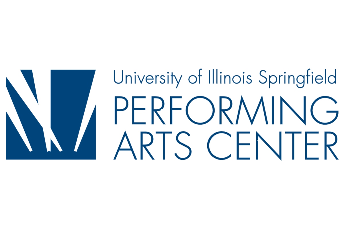 University of Illinois Springfield Performing Arts Center logo with a blue abstract mark on the left and text on the right.