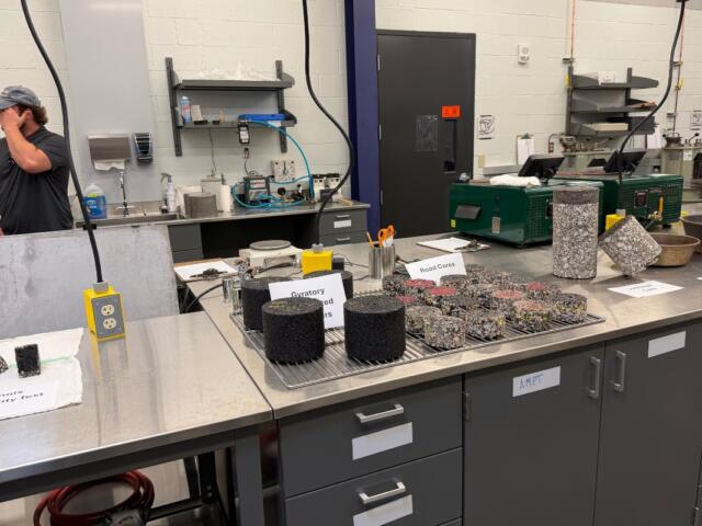 Samples from various roads in Illinois are testing at the Illinois Department of Transportation's new Materials Testing and Research Lab.