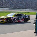 Carson Hocevar (77) drives to the track during a NASCAR Cup Series auto race at Chicagoland Speedway in Joliet, Ill., Sunday, July 5, 2026. (AP Photo/Nam Y. Huh)