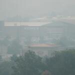 A general view of street mall during poor air quality due to dense smoke from Canadian wildfires in Glenview, Ill., Thursday, July 16, 2026. (AP Photo/Nam Y. Huh) CORRECTION: Glenview, not Northbrook