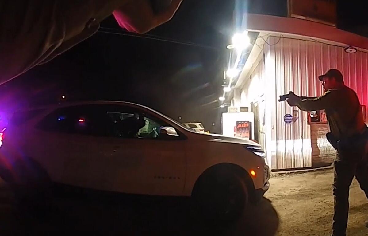 Screenshot taken from body camera video of an Illinois State Police trooper who captured the fatal shooting Rachel Tarrence by another trooper on Jan. 4, 2026, in the drive-thru window of an East St. Louis liquor store. (Photo from ISP website)
