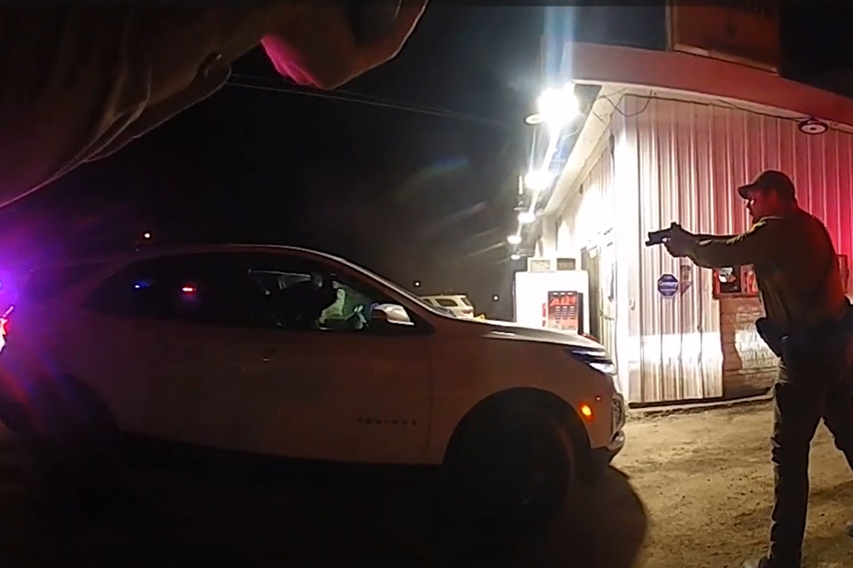 Screenshot taken from body camera video of an Illinois State Police trooper who captured the fatal shooting Rachel Tarrence by another trooper on Jan. 4, 2026, in the drive-thru window of an East St. Louis liquor store. (Photo from ISP website)