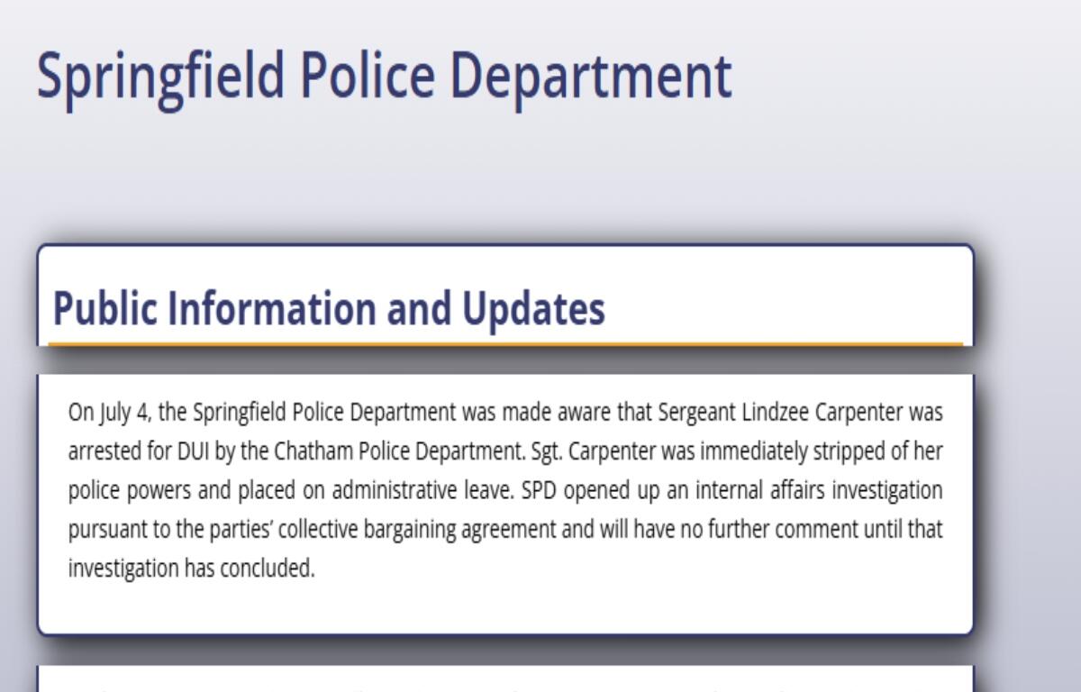 Springfield Police Department page header with an informational card titled Public Information and Updates and a paragraph of text beneath it, including an orange underline highlight.