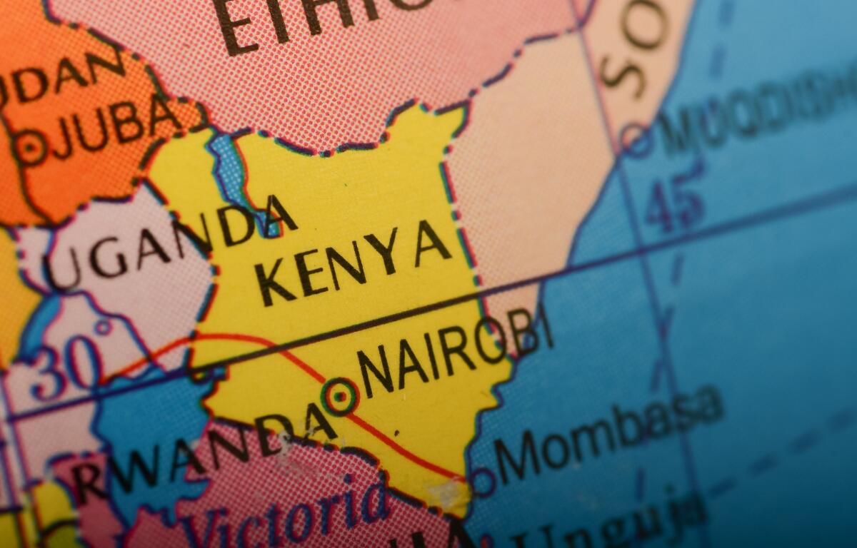 A map showing the country of Kenya.