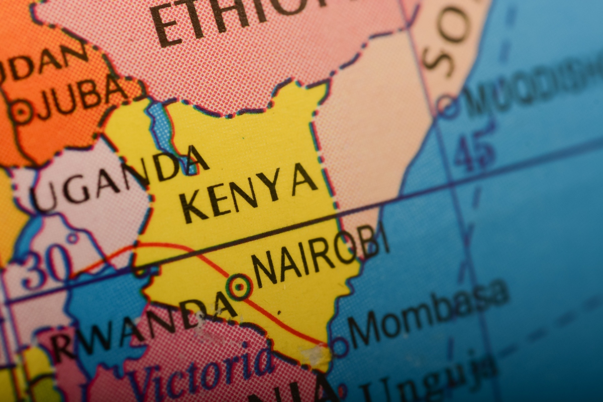 A map showing the country of Kenya.