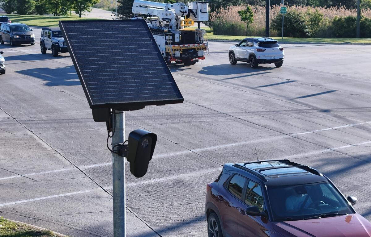 A Flock license plate reader camera.
