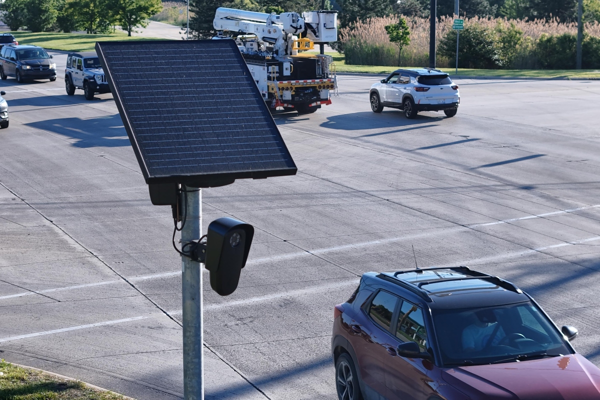 A Flock license plate reader camera.