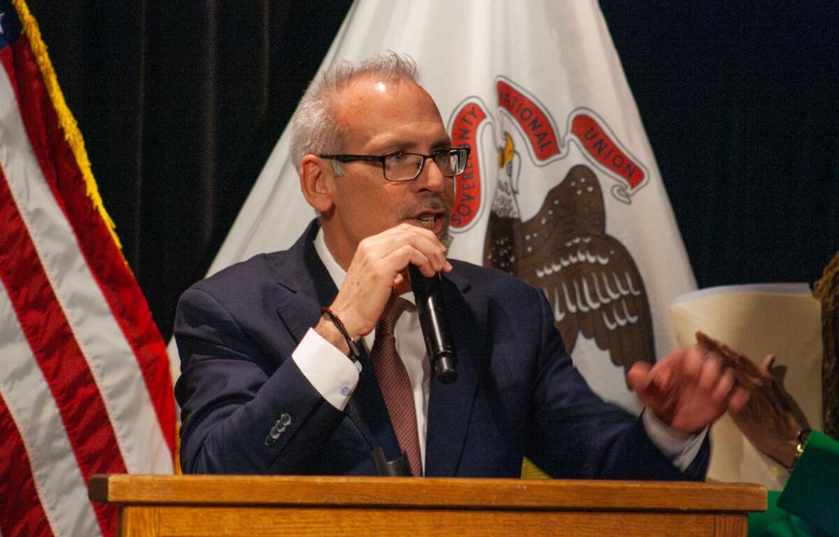 Illinois Supt. of Education Dr. Tony Sanders speaks at the Governor’s Mansion in Springfield in March 2026. (Capitol News Illinois photo by Jenna Schweikert)