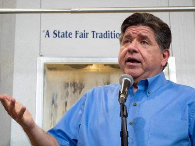 Gov. JB Pritzker takes questions at the Illinois State Fairgrounds in Springfield on Aug. 12, 2026. (Capitol News Illinois photo by Jerry Nowicki)