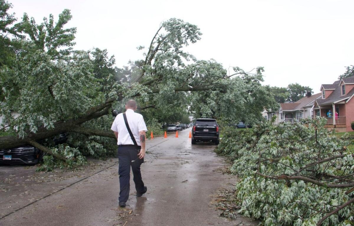 Storm damage can be seen throughout Lansing, Illinois on Aug. 14, 2026. (Capitol News Illinois photo by Maggie Dougherty)