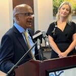 Dr. Babu Prasad, retired, talks about a $1 million donation made to HSHS St. John's Children's Hospital through its foundation, as foundation Director Ali Farmer looks on, Tuesday, August 11.